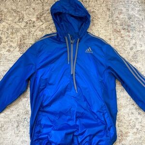 Y2k adidas women’s Royal Blue Hooded Windbreaker with Gray Accents